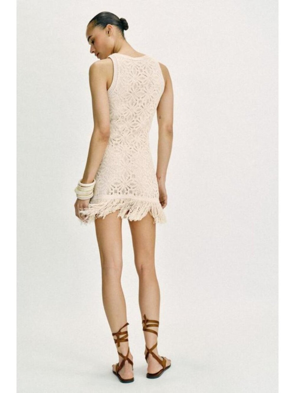 ZARA FRINGED CROCHET SHORT DRESS - Picture 6 of 9